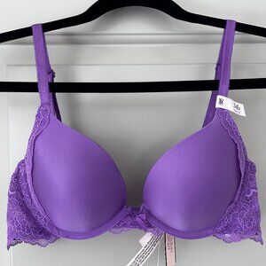New Victoria's Secret Dream Angels Purple Lace Push Up Bra Size 34B